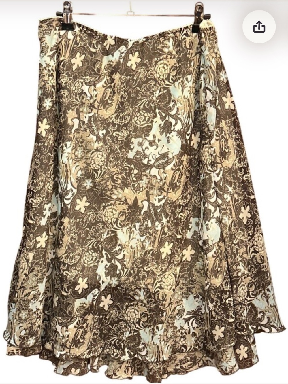 Notations Brown & Mint Blue Patterned Flowy Skirt